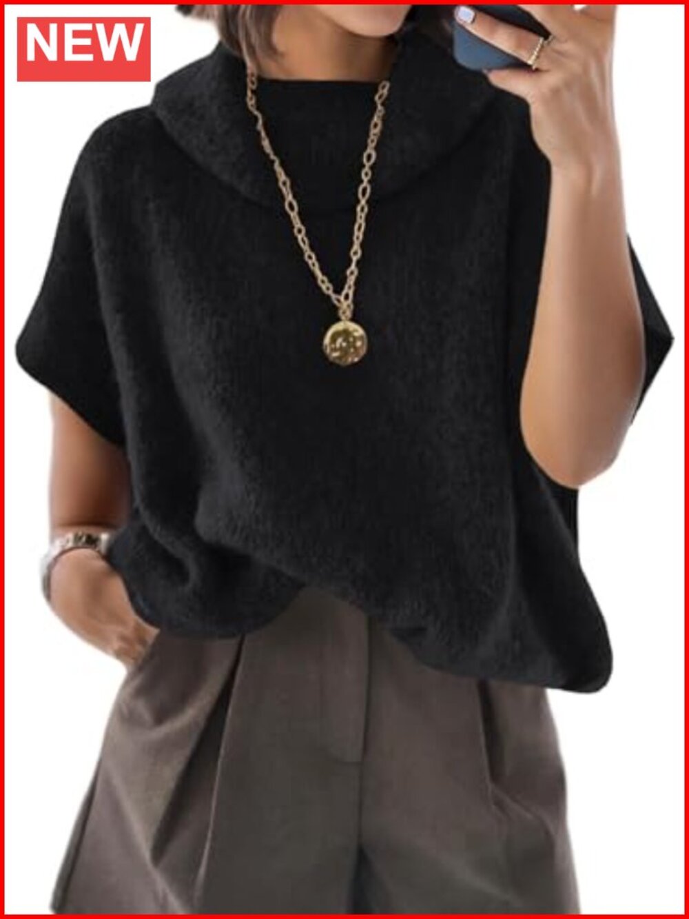 Oversized Turtleneck Sweater Short Sleeve Pullover Women's